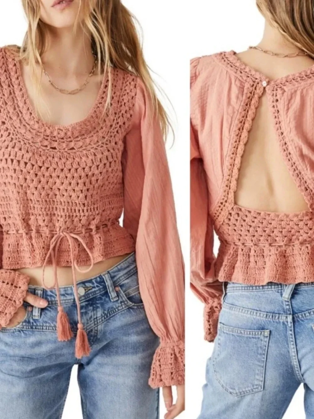 REVOLVE Free People Megan Crochet Top in Coral Sand